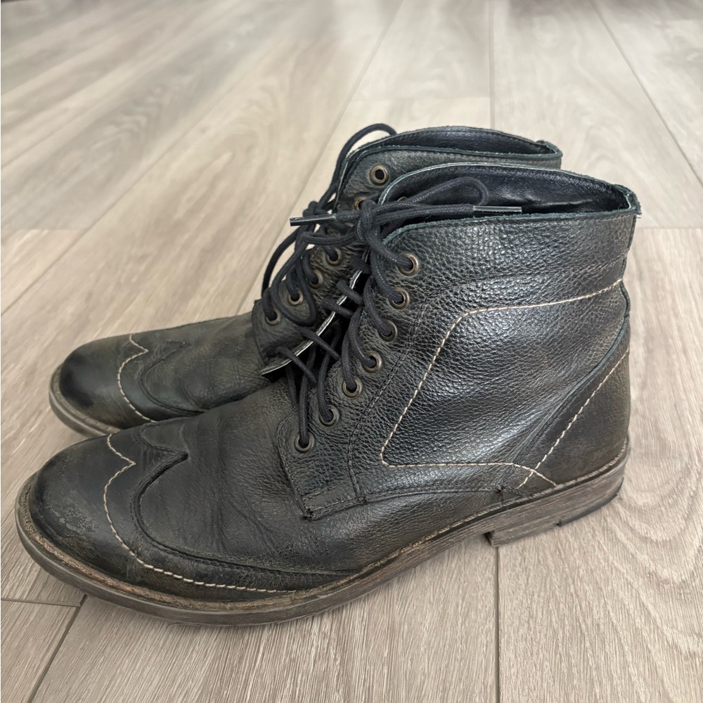Roan Bed Stu Wingtip Boots Mens Size 10,5 Black Leather Lace Up Chukka
